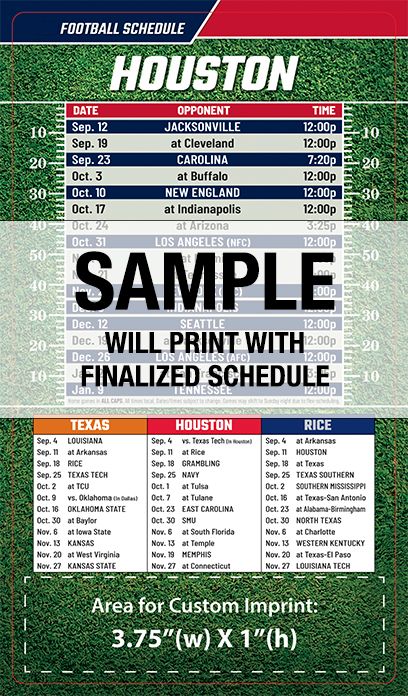 ReaMark Products: Houston Full Magnet Football Schedule